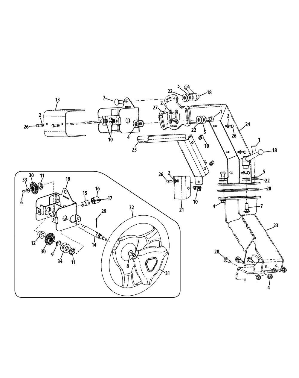 Steering Column Diagram and Parts List for S7237-KW 53CI8DU8050-37HP Cub Cadet Lawn Tractor